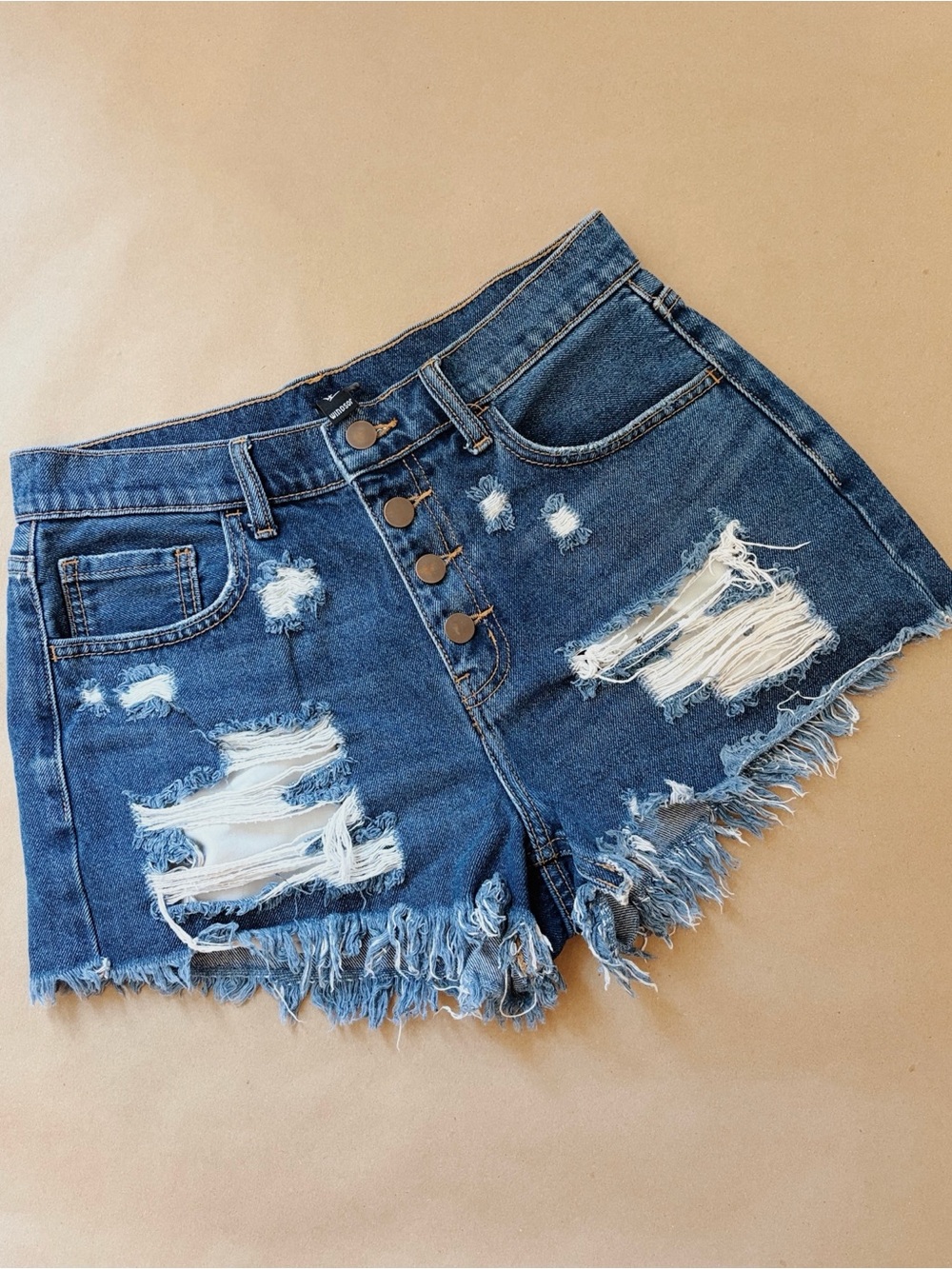 Windsor Dark Blue Distressed Button-Front Denim Shorts
